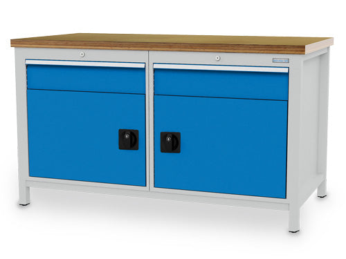Kastenwerkbank Breite 1500 mm, R24-24, 2 x Schublade, 2 x Flügeltüre