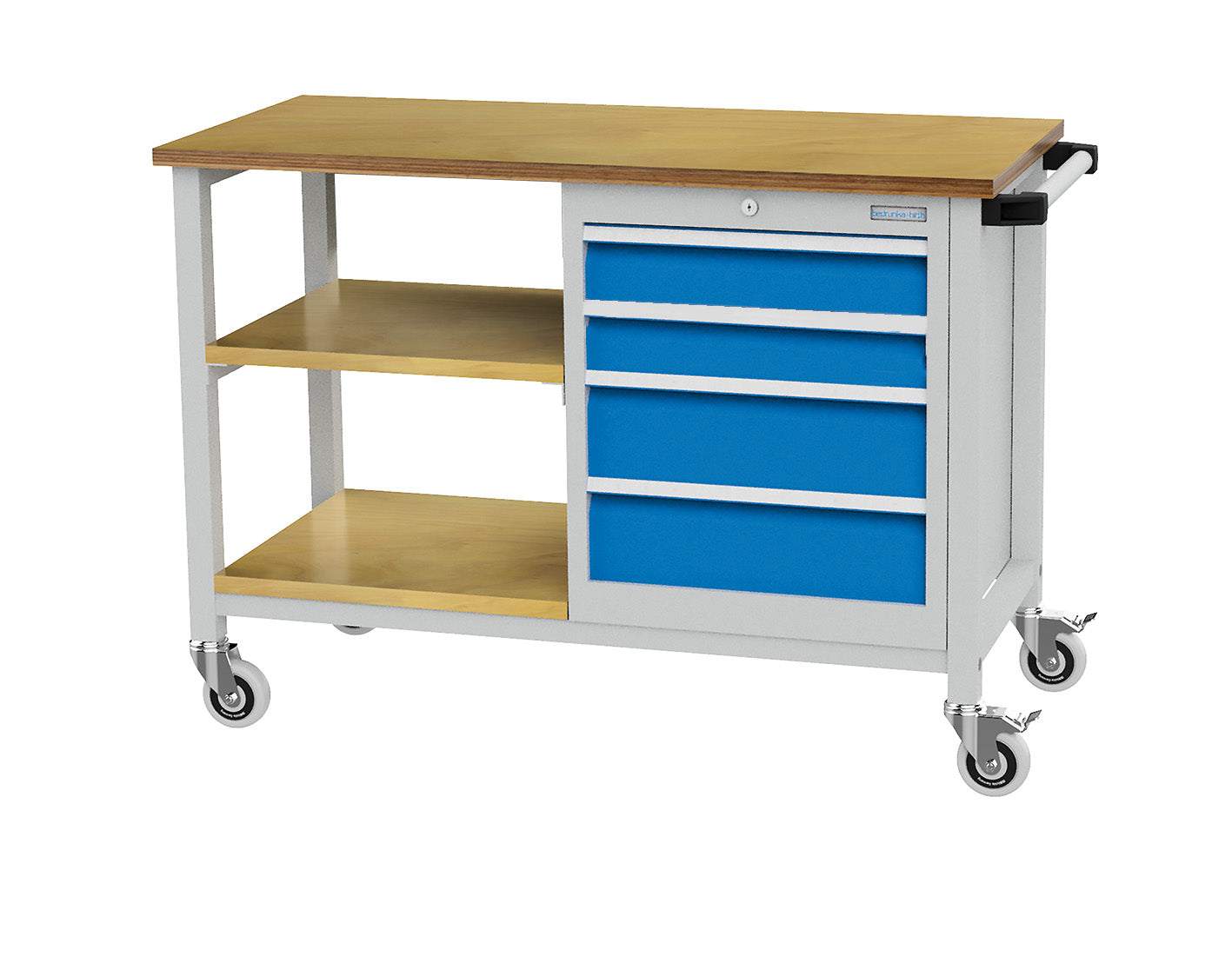 Mobile Werkbank Tiefe 500 mm, R 18-16, 4 x Schublade, 2 x Fachboden