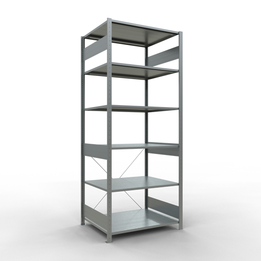SCHULTE Grundregal, Fachbodenregal Stecksystem MULTIplus150, 2500 x 1000 x 800 mm (HxBxT), 6 Fachböden, Kreuzstrebe, verzinkt