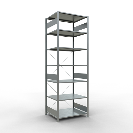 SCHULTE Grundregal, Fachbodenregal Stecksystem MULTIplus150, 3000 x 1000 x 800 mm (HxBxT), 7 Fachböden, Kreuzstrebe, verzinkt