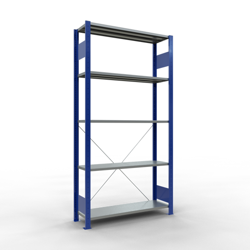 SCHULTE Grundregal, Fachbodenregal Stecksystem MULTIplus150, 2000 x 1000 x 300 mm (HxBxT), 5 Fachböden, Kreuzstrebe, RAL 5010/verzinkt