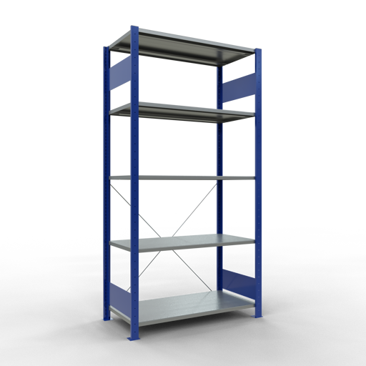 SCHULTE Grundregal, Fachbodenregal Stecksystem MULTIplus150, 2000 x 1000 x 500 mm (HxBxT), 5 Fachböden, Kreuzstrebe, RAL 5010/verzinkt