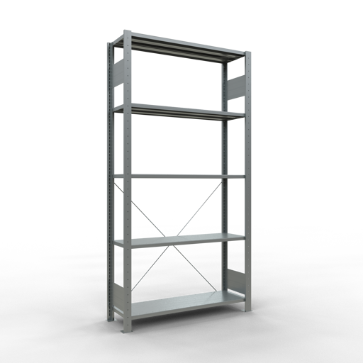 SCHULTE Grundregal, Fachbodenregal Stecksystem MULTIplus150, 2000 x 1000 x 300 mm (HxBxT), 5 Fachböden, Kreuzstrebe, verzinkt