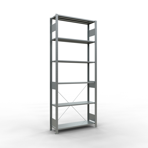 SCHULTE Grundregal, Fachbodenregal Stecksystem MULTIplus150, 2500 x 1000 x 300 mm (HxBxT), 6 Fachböden, Kreuzstrebe, verzinkt