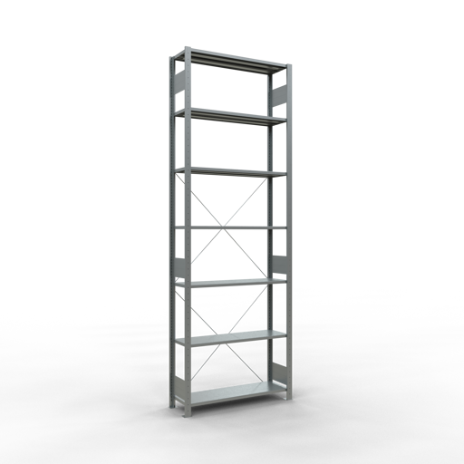 SCHULTE Grundregal, Fachbodenregal Stecksystem MULTIplus150, 3000 x 1000 x 300 mm (HxBxT), 7 Fachböden, Kreuzstrebe, verzinkt