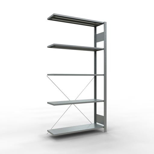 SCHULTE Anbauregal, Fachbodenregal Stecksystem MULTIplus150, 2000 x 1000 x 300 mm (HxBxT), 5 Fachböden, Kreuzstrebe, verzinkt