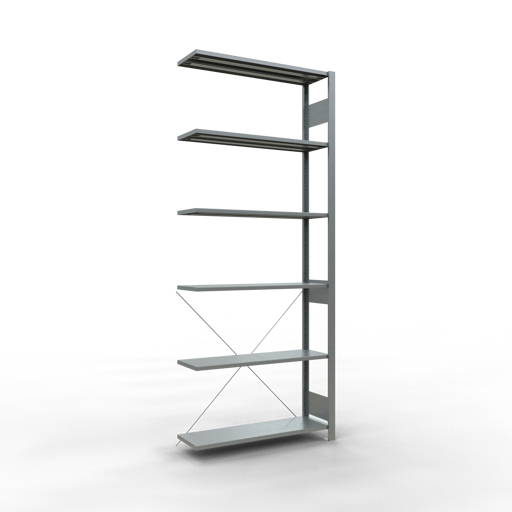SCHULTE Anbauregal, Fachbodenregal Stecksystem MULTIplus150, 2500 x 1000 x 300 mm (HxBxT), 6 Fachböden, Kreuzstrebe, verzinkt
