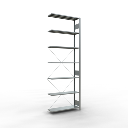 SCHULTE Anbauregal, Fachbodenregal Stecksystem MULTIplus150, 3000 x 1000 x 300 mm (HxBxT), 7 Fachböden, Kreuzstrebe, verzinkt