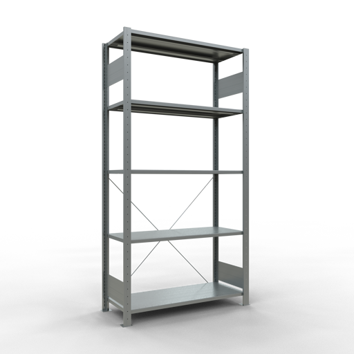 SCHULTE Grundregal, Fachbodenregal Stecksystem MULTIplus150, 2000 x 1000 x 400 mm (HxBxT), 5 Fachböden, Kreuzstrebe, verzinkt