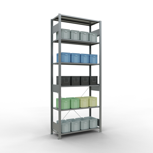 SCHULTE Grundregal, Fachbodenregal Stecksystem MULTIplus150, 2500 x 1000 x 400 mm (HxBxT), 6 Fachböden, Kreuzstrebe, verzinkt