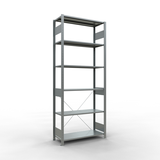 SCHULTE Grundregal, Fachbodenregal Stecksystem MULTIplus150, 2500 x 1000 x 400 mm (HxBxT), 6 Fachböden, Kreuzstrebe, verzinkt