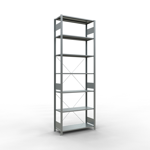 SCHULTE Grundregal, Fachbodenregal Stecksystem MULTIplus150, 3000 x 1000 x 400 mm (HxBxT), 7 Fachböden, Kreuzstrebe, verzinkt