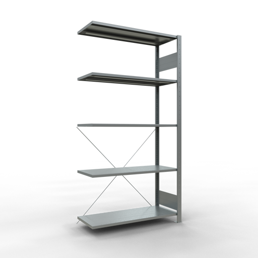 SCHULTE Anbauregal, Fachbodenregal Stecksystem MULTIplus150, 2000 x 1000 x 400 mm (HxBxT), 5 Fachböden, Kreuzstrebe, verzinkt