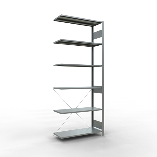 SCHULTE Anbauregal, Fachbodenregal Stecksystem MULTIplus150, 2500 x 1000 x 400 mm (HxBxT), 6 Fachböden, Kreuzstrebe, verzinkt