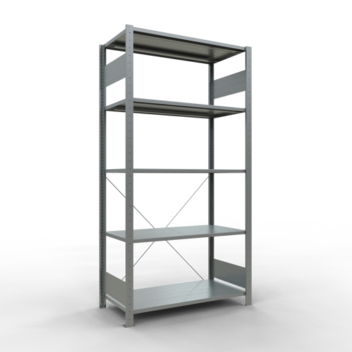 SCHULTE Grundregal, Fachbodenregal Stecksystem MULTIplus150, 2000 x 1000 x 500 mm (HxBxT), 5 Fachböden, Kreuzstrebe, verzinkt
