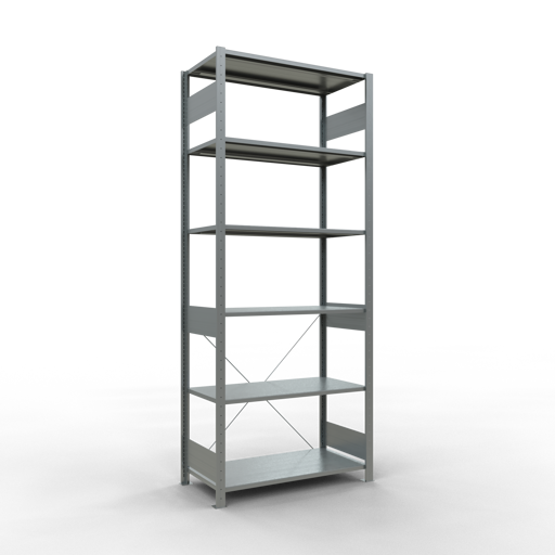 SCHULTE Grundregal, Fachbodenregal Stecksystem MULTIplus150, 2500 x 1000 x 500 mm (HxBxT), 6 Fachböden, Kreuzstrebe, verzinkt