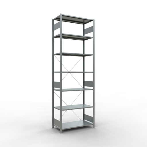 SCHULTE Grundregal, Fachbodenregal Stecksystem MULTIplus150, 3000 x 1000 x 500 mm (HxBxT), 7 Fachböden, Kreuzstrebe, verzinkt