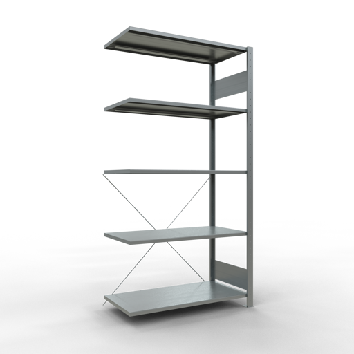 SCHULTE Anbauregal, Fachbodenregal Stecksystem MULTIplus150, 2000 x 1000 x 500 mm (HxBxT), 5 Fachböden, Kreuzstrebe, verzinkt