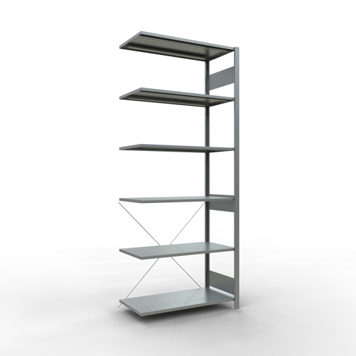 SCHULTE Anbauregal, Fachbodenregal Stecksystem MULTIplus150, 2500 x 1000 x 500 mm (HxBxT), 6 Fachböden, Kreuzstrebe, verzinkt