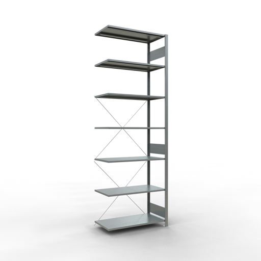 SCHULTE Anbauregal, Fachbodenregal Stecksystem MULTIplus150, 3000 x 1000 x 500 mm (HxBxT), 7 Fachböden, Kreuzstrebe, verzinkt
