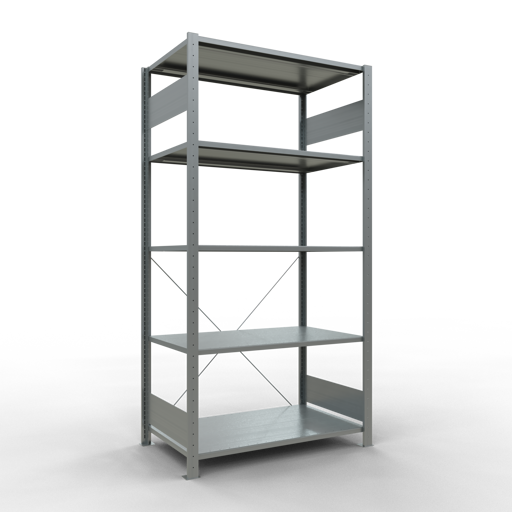 SCHULTE Grundregal, Fachbodenregal Stecksystem MULTIplus150, 2000 x 1000 x 600 mm (HxBxT), 5 Fachböden, Kreuzstrebe, verzinkt