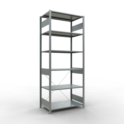SCHULTE Grundregal, Fachbodenregal Stecksystem MULTIplus150, 2500 x 1000 x 600 mm (HxBxT), 6 Fachböden, Kreuzstrebe, verzinkt