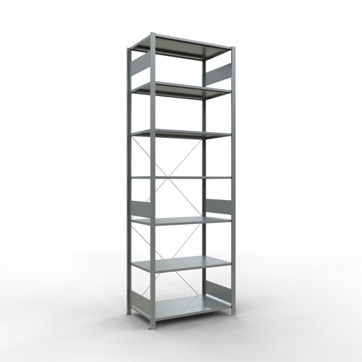 SCHULTE Grundregal, Fachbodenregal Stecksystem MULTIplus150, 3000 x 1000 x 600 mm (HxBxT), 7 Fachböden, Kreuzstrebe, verzinkt