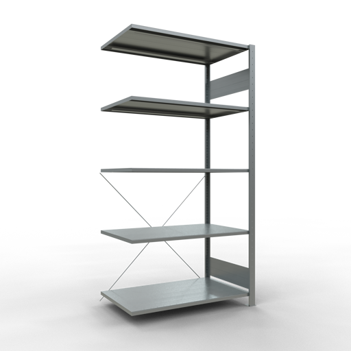 SCHULTE Anbauregal, Fachbodenregal Stecksystem MULTIplus150, 2000 x 1000 x 600 mm (HxBxT), 5 Fachböden, Kreuzstrebe, verzinkt