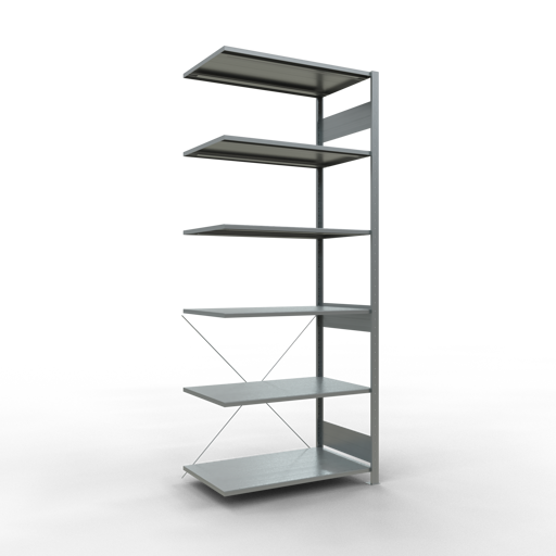 SCHULTE Anbauregal, Fachbodenregal Stecksystem MULTIplus150, 2500 x 1000 x 600 mm (HxBxT), 6 Fachböden, Kreuzstrebe, verzinkt