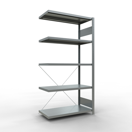 SCHULTE Anbauregal, Fachbodenregal Stecksystem MULTIplus250, 2000 x 1000 x 500 mm (HxBxT), 5 Fachböden, Kreuzstrebe, verzinkt