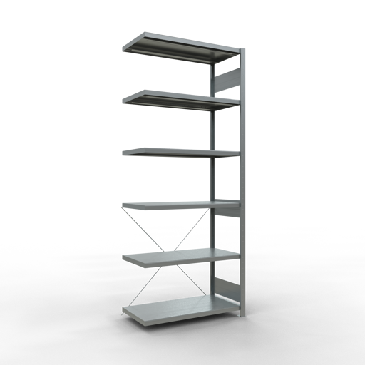 SCHULTE Anbauregal, Fachbodenregal Stecksystem MULTIplus250, 2500 x 1000 x 500 mm (HxBxT), 6 Fachböden, Kreuzstrebe, verzinkt