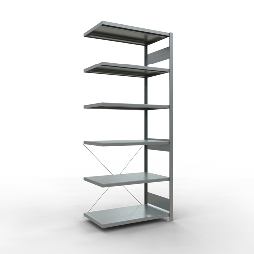 SCHULTE Anbauregal, Fachbodenregal Stecksystem MULTIplus250, 2500 x 1000 x 600 mm (HxBxT), 6 Fachböden, Kreuzstrebe, verzinkt