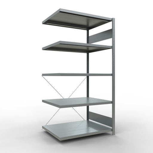 SCHULTE Anbauregal, Fachbodenregal Stecksystem MULTIplus250, 2000 x 1000 x 800 mm (HxBxT), 5 Fachböden, Kreuzstrebe, verzinkt