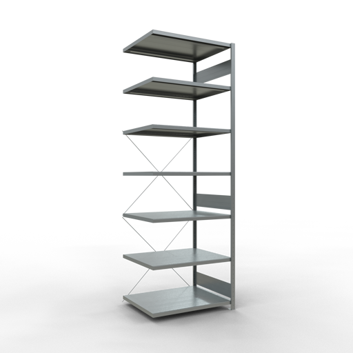 SCHULTE Anbauregal, Fachbodenregal Stecksystem MULTIplus250, 3000 x 1000 x 800 mm (HxBxT), 7 Fachböden, Kreuzstrebe, verzinkt