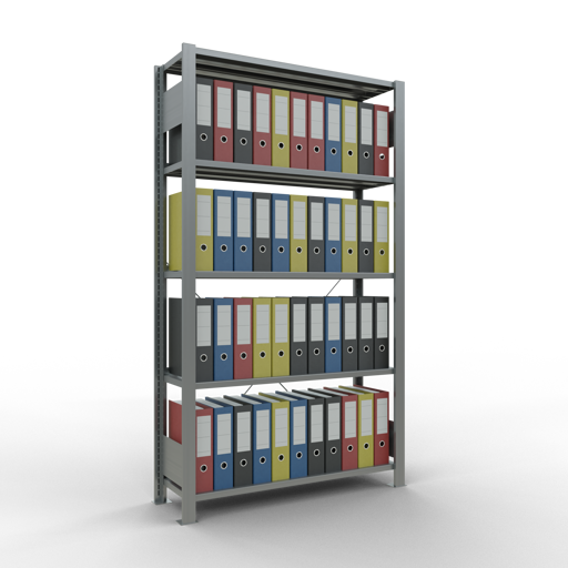 SCHULTE Grundregal, Büro-Fachbodenregal Stecksystem MULTIplus85, 1800 x 1000 x 300 mm (HxBxT), 5 Fachböden, Kreuzstrebe, verzinkt, mit Anschlagleiste