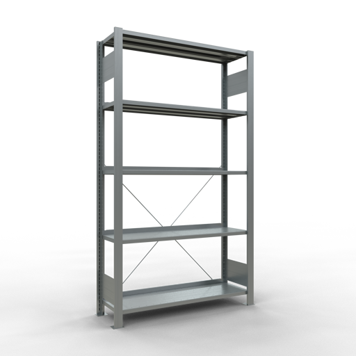 SCHULTE Grundregal, Büro-Fachbodenregal Stecksystem MULTIplus85, 1800 x 1000 x 300 mm (HxBxT), 5 Fachböden, Kreuzstrebe, verzinkt, mit Anschlagleiste