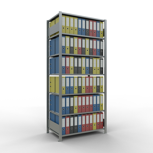 SCHULTE Grundregal, Büro-Fachbodenregal Stecksystem MULTIplus150, 2300 x 1000 x 600 mm (HxBxT), 7 Fachböden, Längenriegel, verzinkt, mit Mittelanschlag