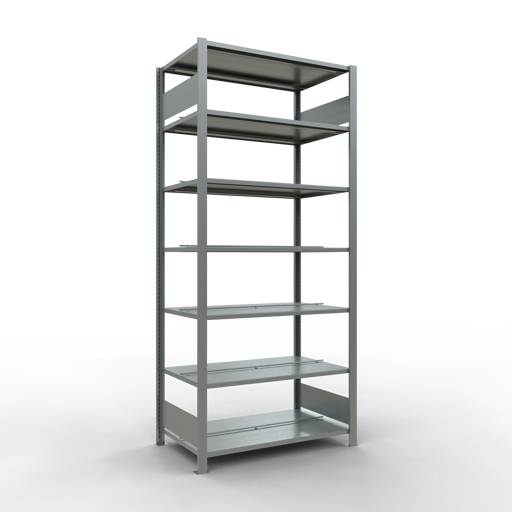 SCHULTE Grundregal, Büro-Fachbodenregal Stecksystem MULTIplus150, 2300 x 1000 x 600 mm (HxBxT), 7 Fachböden, Längenriegel, verzinkt, mit Mittelanschlag