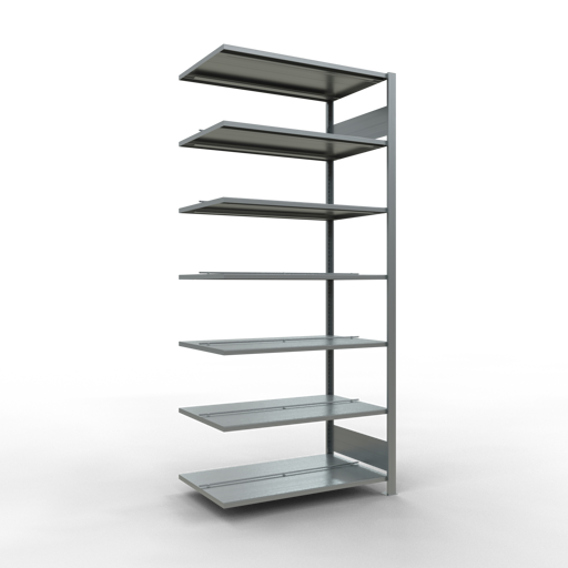 SCHULTE Anbauregal, Büro-Fachbodenregal Stecksystem MULTIplus150, 2300 x 1000 x 600 mm (HxBxT), 7 Fachböden, Längenriegel, verzinkt, mit Mittelanschlag