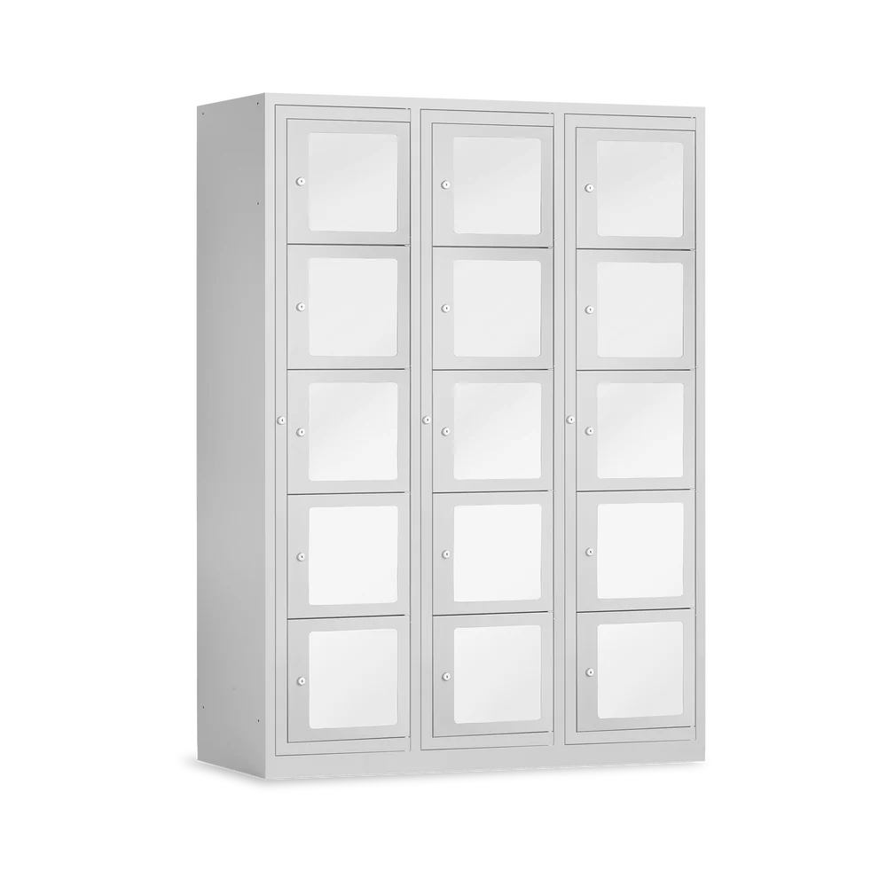 Schließfachschrank mit Sichtfenster (1200 mm) in Lichtgrau