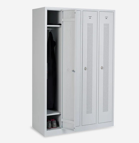 Umkleidespind Mila - mit Lochreihen, 4-Abteil 300 mm Breite